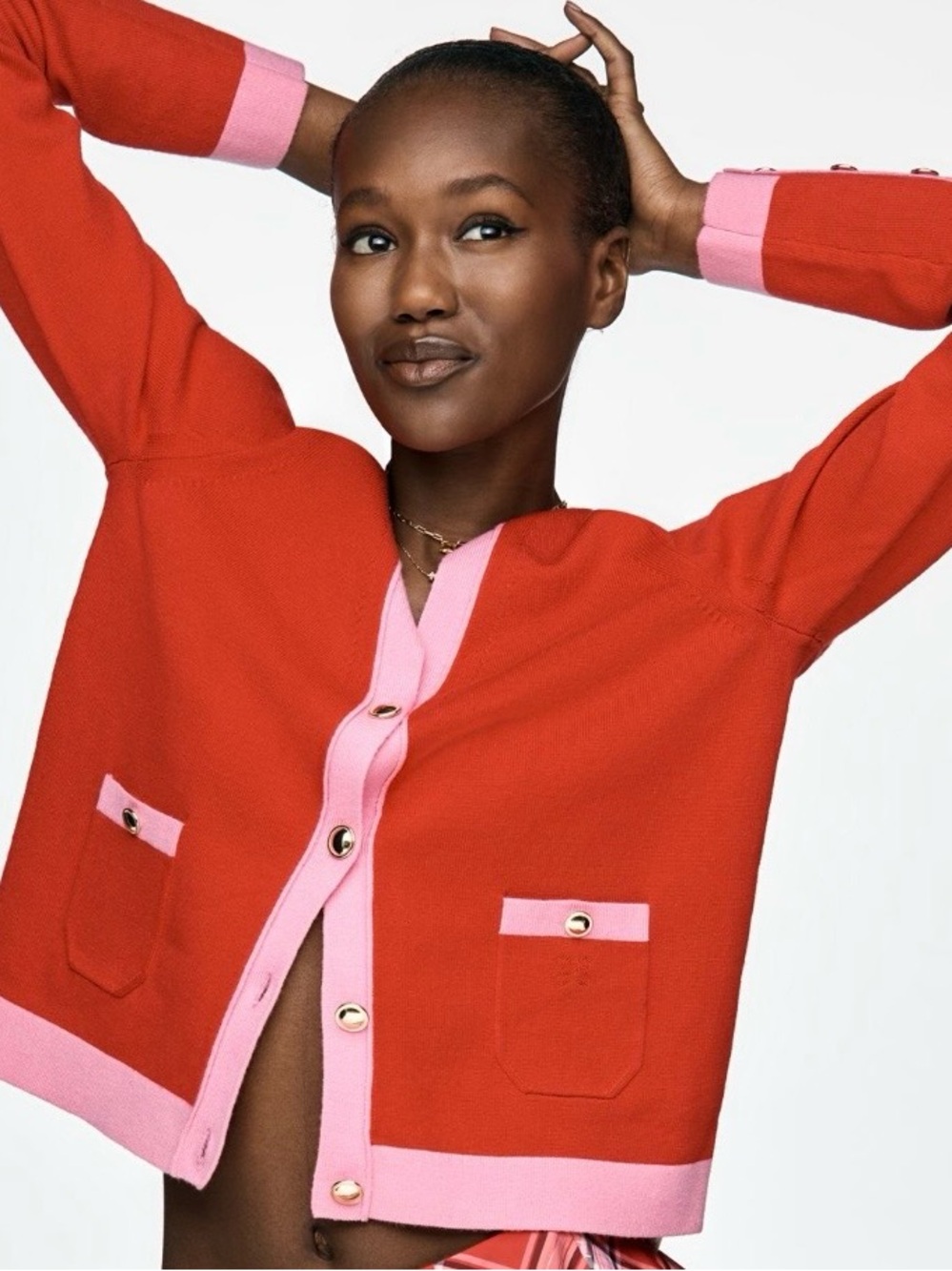 NWT Maeve Colorblock Long-Sleeve V-Neck Cardigan Sweater, size S